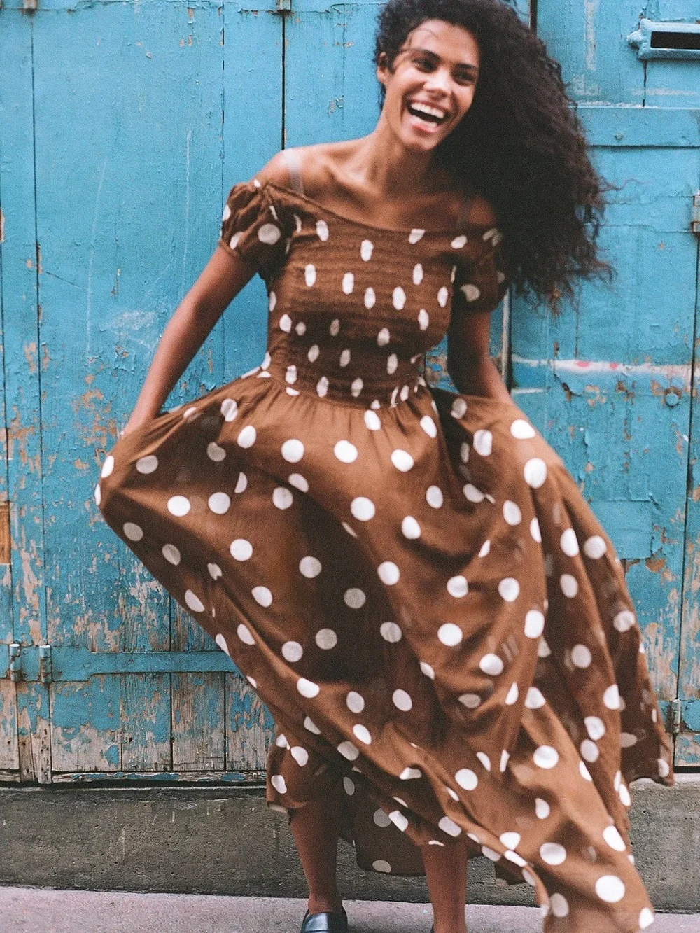 Free People UltraViolet Maxi Dress brown white polka dot - Picture 2 of 9